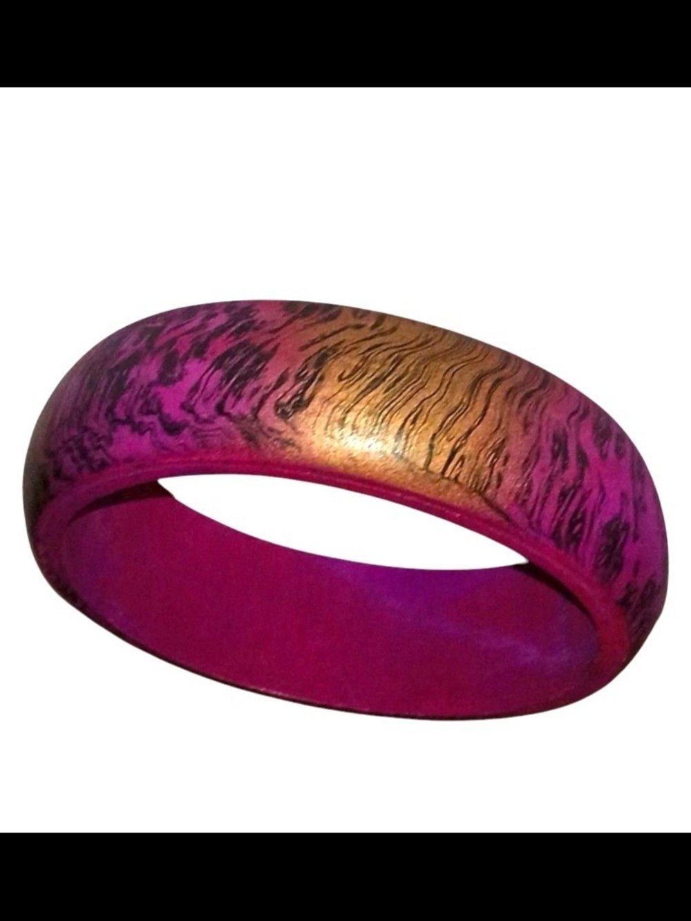 Vintage 80s Painted Wood Bangle Pink Gold Black Retro